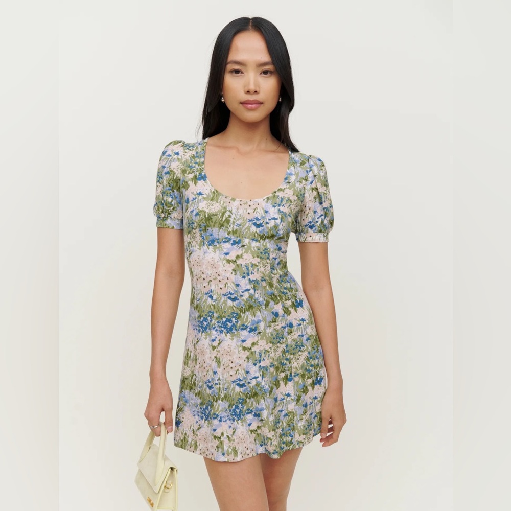 Reformation Georgica Dress - Multicolor “Hillside” (pink, green, blue, white)
